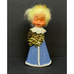 Vintage Angel Christmas Tree Topper Ornament Cardboard Cone Blonde Closed Eyes
